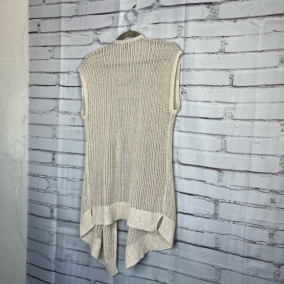 Eddie Bauer Cream Knit Cardigan Vest Women’s S Open-Front Sleeveless Minimalist - Picture 9 of 14
